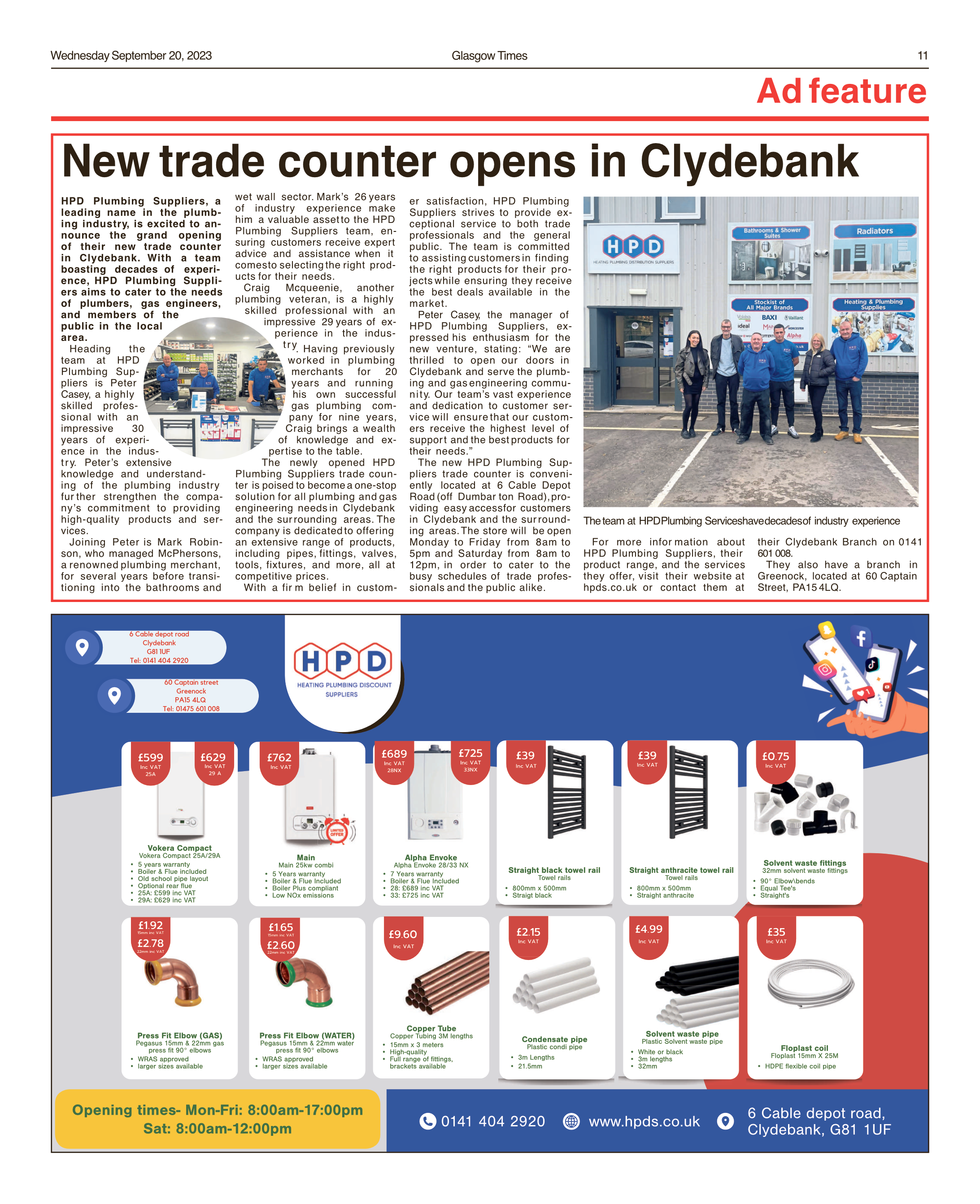 GLASGOW TIMES: 'New trade counter opens in Clydebank.'