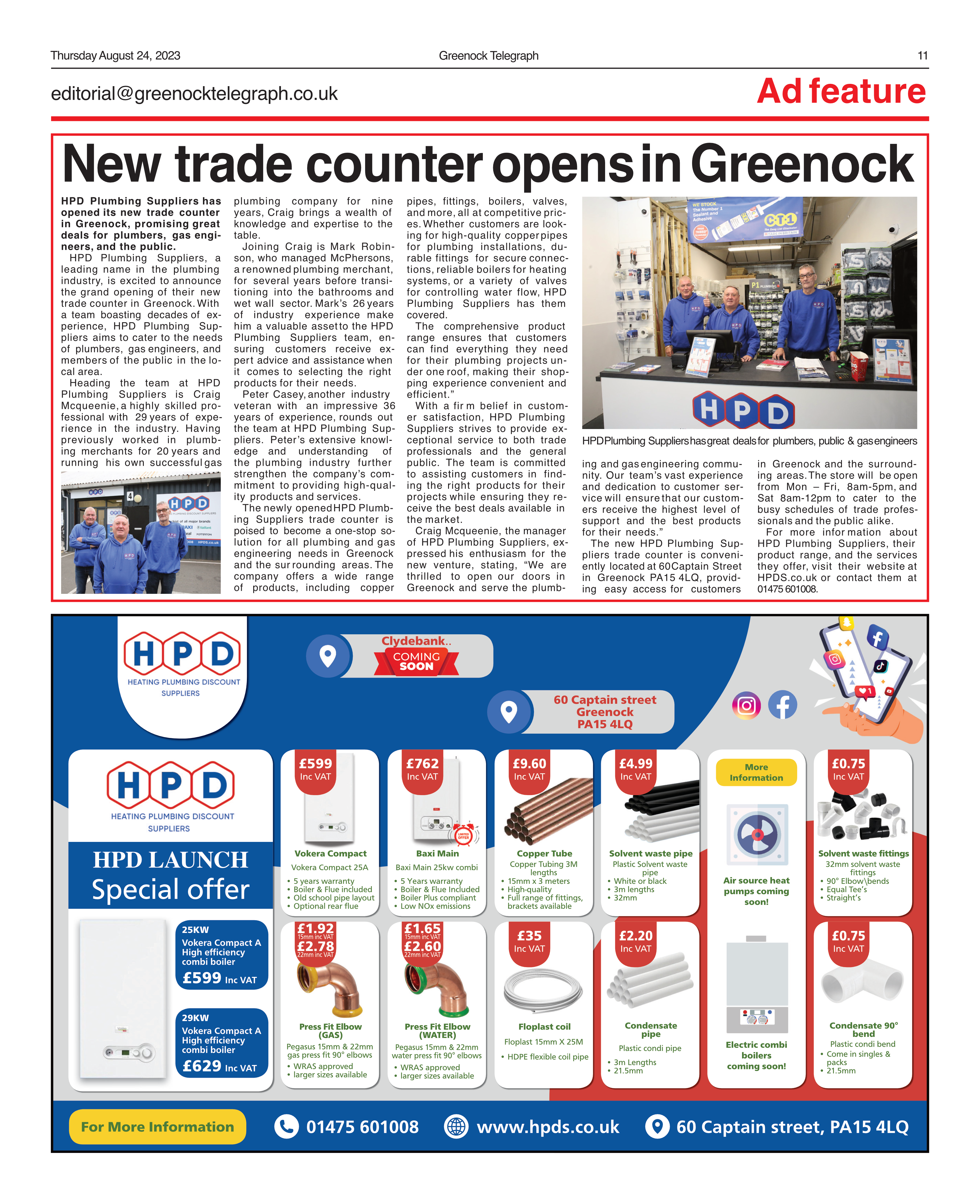 HPD Plumbing Suppliers has opened its new trade counter in Greenock.